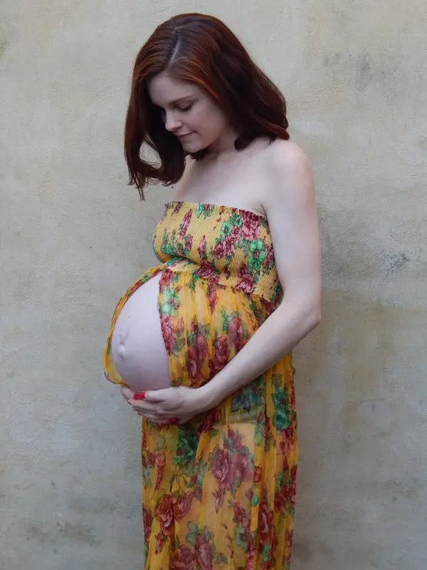 Yellow Chiffon Split Front Maternity Dress Silkandmore
