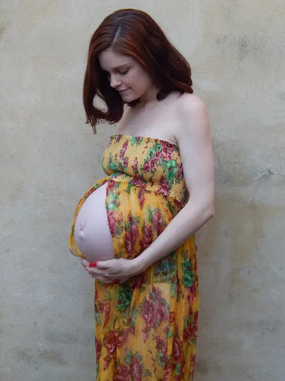 Yellow Chiffon Split Front Maternity Dress Silkandmore