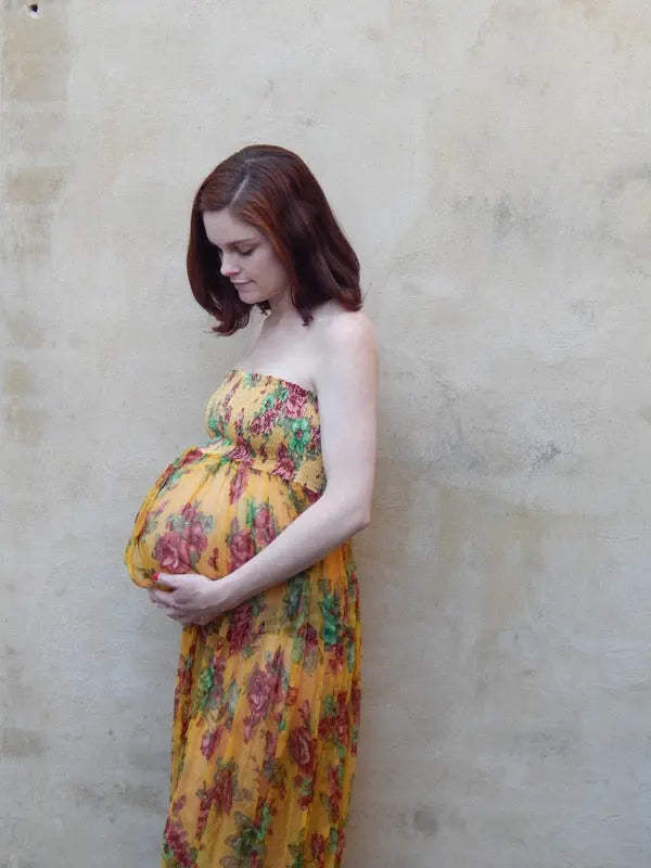 Yellow Chiffon Split Front Maternity Dress Silkandmore