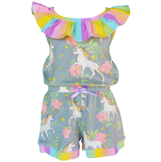 AnnLoren Girls Jumpsuit Magical Unicorn Rainbows Spring Boutique Clothing