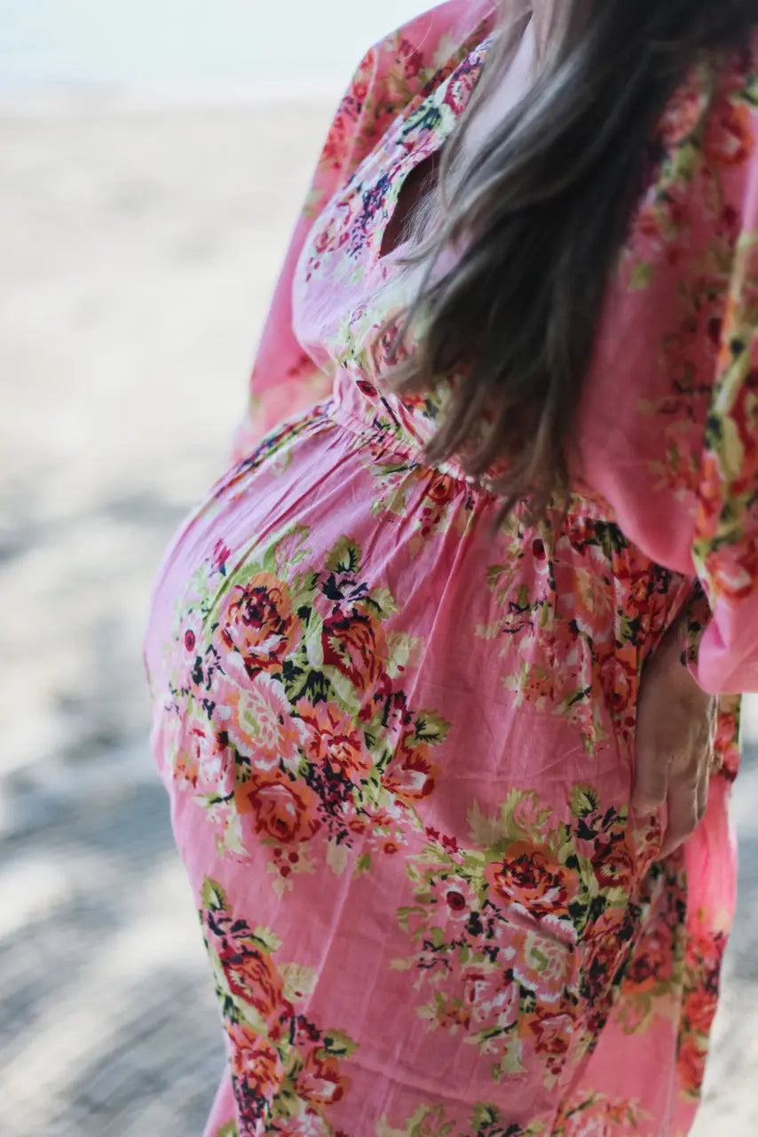 Floral Empire Waist Dress Butterfly Sleeves Maternity Kaftan Silkandmore
