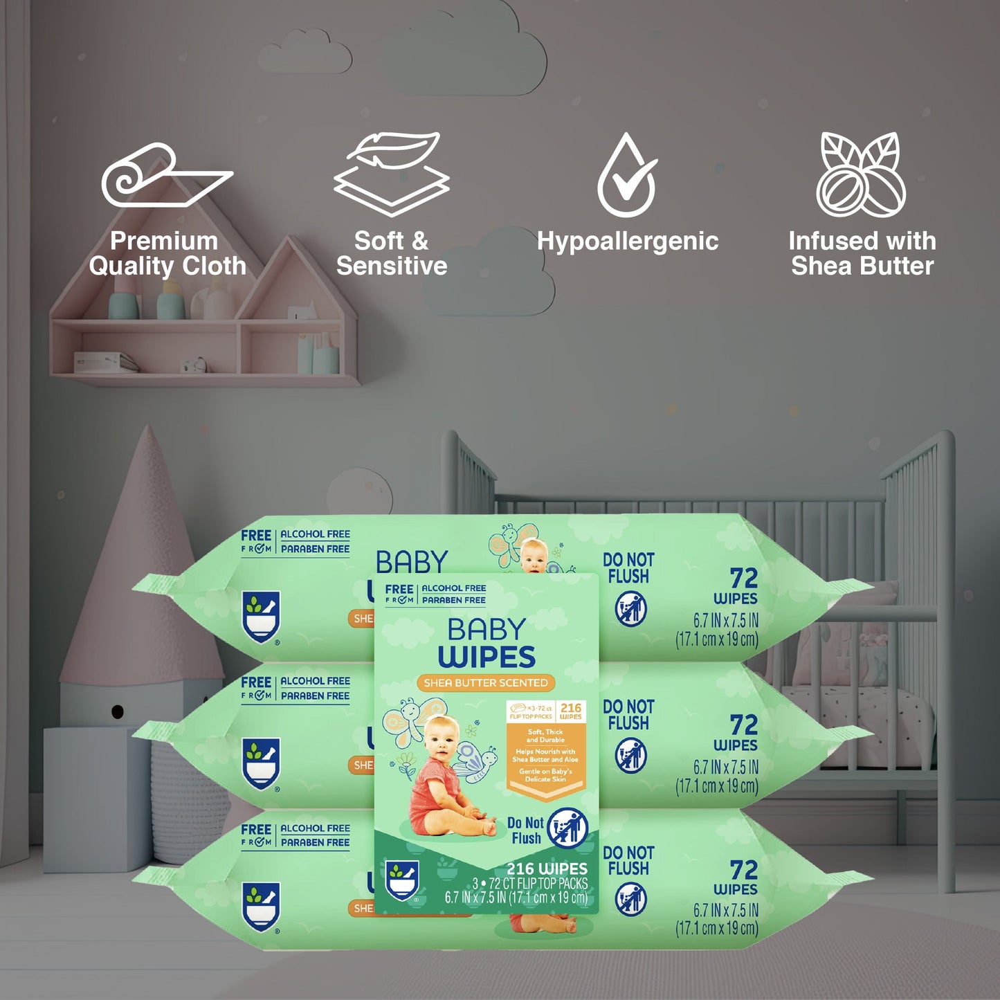 Baby Wipes – Aloe Vera & Shea Butter Infused | 99% Water-Based | Resealable Pack for Sensitive Skin