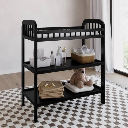 Baby Changing Table in Black Wood Finish with Safety Rail and Changing Pad My Store