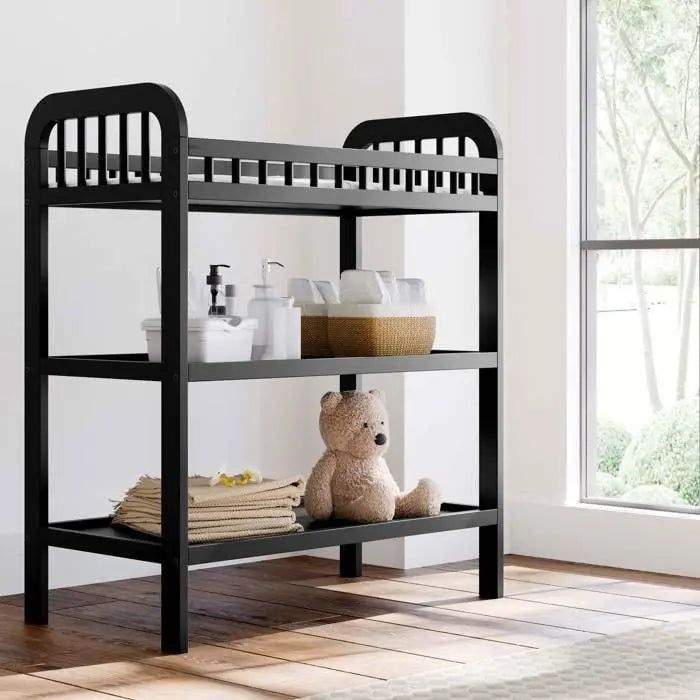 Baby Changing Table in Black Wood Finish with Safety Rail and Changing Pad My Store