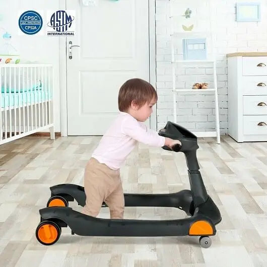 2-in-1 Foldable Activity Push Walker with Adjustable Height-Dark Gray My Store