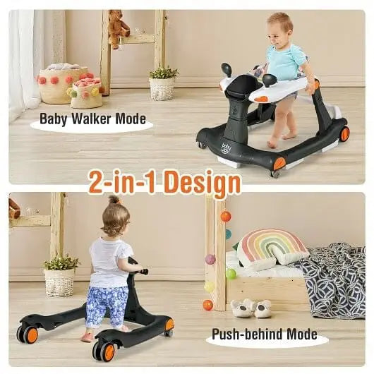 2-in-1 Foldable Activity Push Walker with Adjustable Height-Dark Gray My Store