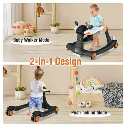 2-in-1 Foldable Activity Push Walker with Adjustable Height-Dark Gray My Store
