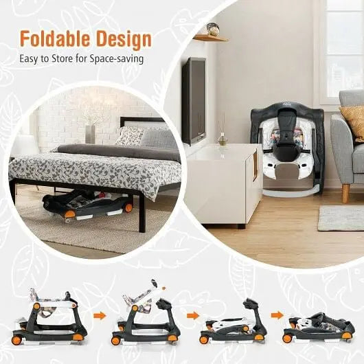 2-in-1 Foldable Activity Push Walker with Adjustable Height-Dark Gray My Store