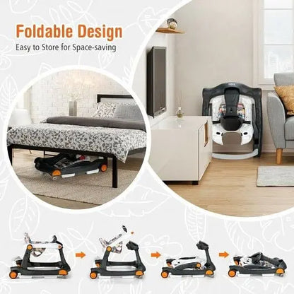 2-in-1 Foldable Activity Push Walker with Adjustable Height-Dark Gray My Store