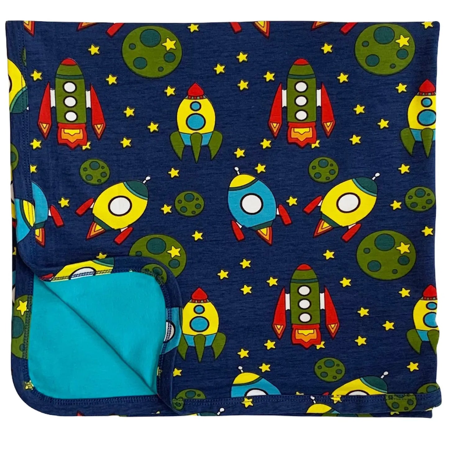 AnnLoren Baby Toddler Boy Space Ship Blanket & Bib Gift Set 2 pc Knit Cotton AnnLoren