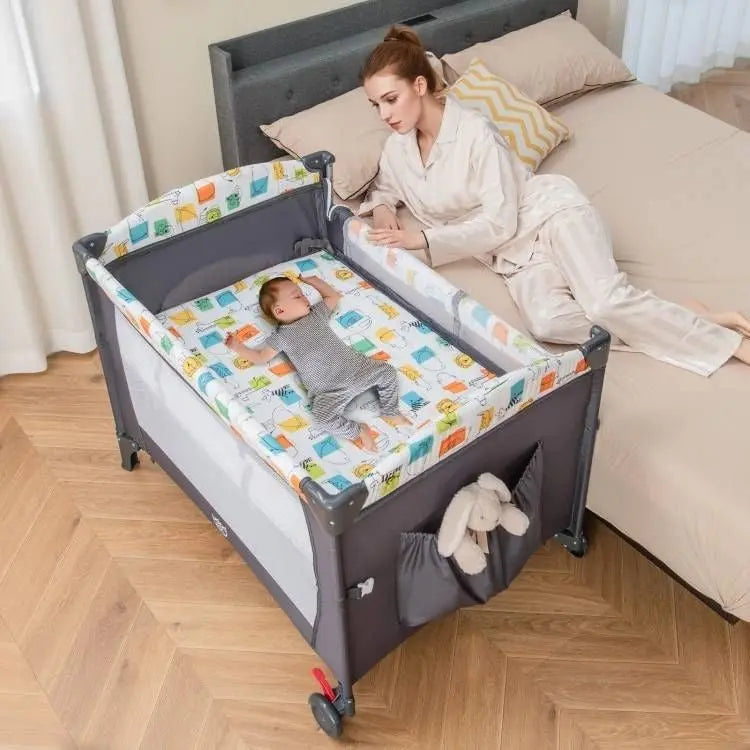 Grey Foldable Baby/Toddler Playpen Bassinet Bed Crib Music Box My Store