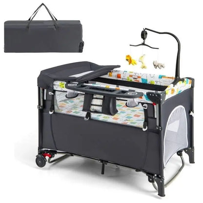 Grey Foldable Baby/Toddler Playpen Bassinet Bed Crib Music Box My Store
