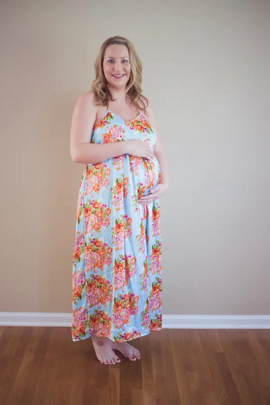 Blue Silk Maternity Maxi Dress Silkandmore
