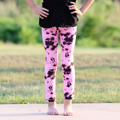 AnnLoren Baby Toddler Big Girls Boutique Black and Pink Tie Dye Leggings
