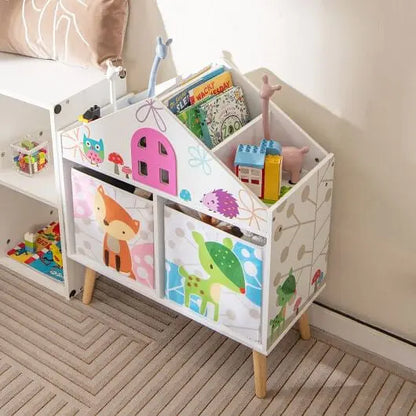 Kids House-shaped Bookshelf with 2 Storage Bins for Kids Room Playroom-White My Store