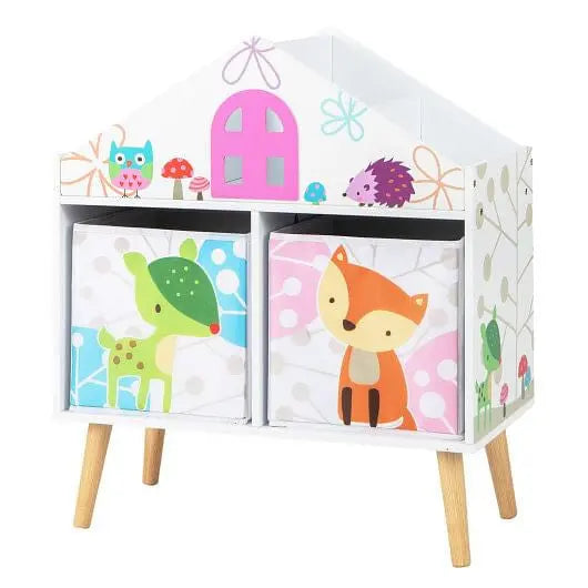 Kids House-shaped Bookshelf with 2 Storage Bins for Kids Room Playroom-White My Store