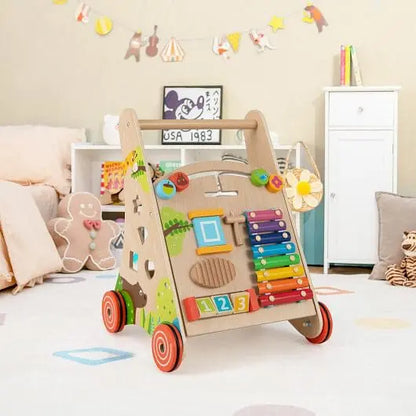 Wooden Push and Pull Baby Walker with Handle and Storage-Natural My Store