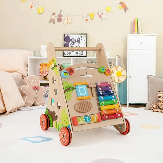 Wooden Push and Pull Baby Walker with Handle and Storage-Natural My Store