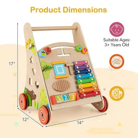 Wooden Push and Pull Baby Walker with Handle and Storage-Natural My Store