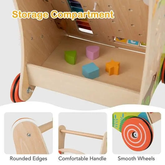 Wooden Push and Pull Baby Walker with Handle and Storage-Natural My Store