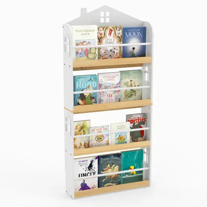 House-Shaped Kids Bookshelf with Anti-falling Baffles-White My Store