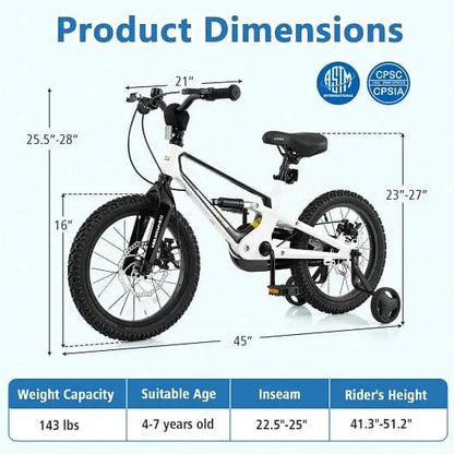 16 Inch Kids Bike Magnesium Alloy Bicycle Adjustable for Aged 4 to 7-16 inches My Store